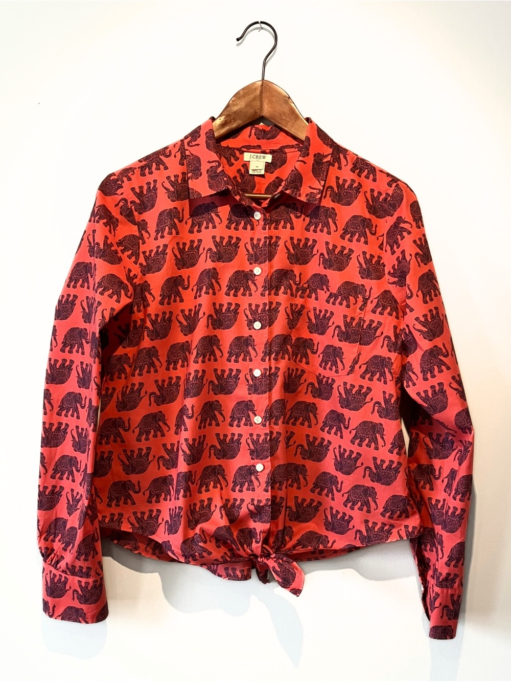 J. Crew Red and Navy Elephant-Print Button-Down Shirt